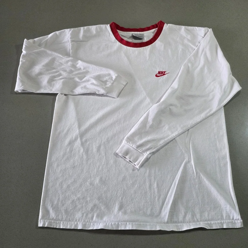 Nike Mens Long Sleeve Ringer T-Shirt White Red Futura Logo Size M